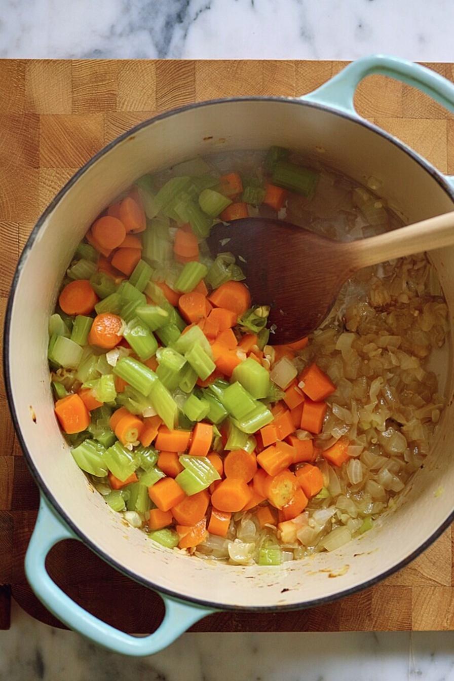 A white speckled bowl holds a thick stew with about four dark brown meat chunks spread evenly, surrounded by small round beige grains and bright orange baby carrots. The stew has a shiny, light brown, slightly thick broth that coats all ingredients. Finely chopped green herbs and celery pieces are mixed in, adding hints of green color throughout. A small sprig of fresh green thyme lies on top near the edge, and a metal spoon with a detailed handle is placed on the right side inside the bowl. The background is a white marbled texture photo taken with an iphone --ar 2:3 --v 7