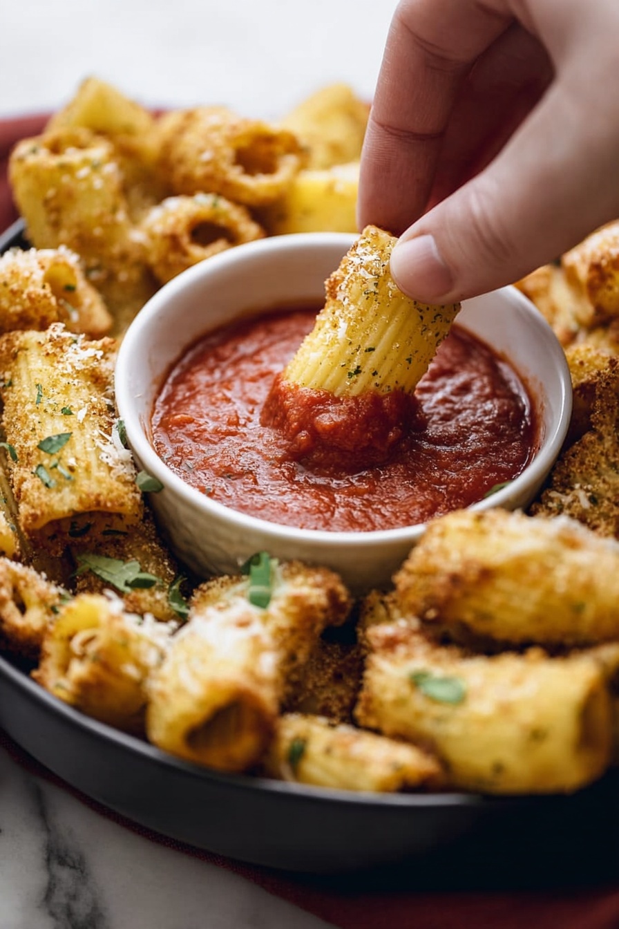 The image shows two parts. On the top part, there is a clear glass bowl filled with crispy, short, ridged, golden-brown pasta tubes. Above the bowl, a glass container pours golden olive oil mixed with black pepper onto the pasta. On the bottom part, the same glass bowl with the pasta tubes now has a pile of white grated cheese on top, and more grated cheese is falling from above onto the pasta. Both parts have a white marbled surface underneath. photo taken with an iphone --ar 2:3 --v 7