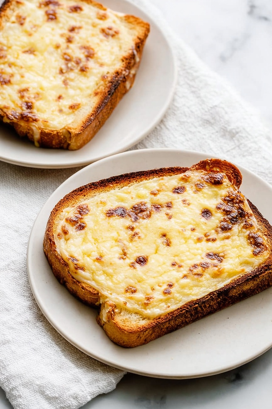 The image shows two sandwiches placed side by side on a black grill pan with white grid lines. Each sandwich has three layers: the bottom layer is white bread with a soft texture, the middle layer is a slice of yellow and white marble cheese that slightly hangs out on two sides, and the top layer is another slice of white bread spread with a creamy white butter or mayonnaise. The grill pan is on a white marbled surface, and natural light highlights the bread texture and cheese edges. Photo taken with an iphone --ar 2:3 --v 7