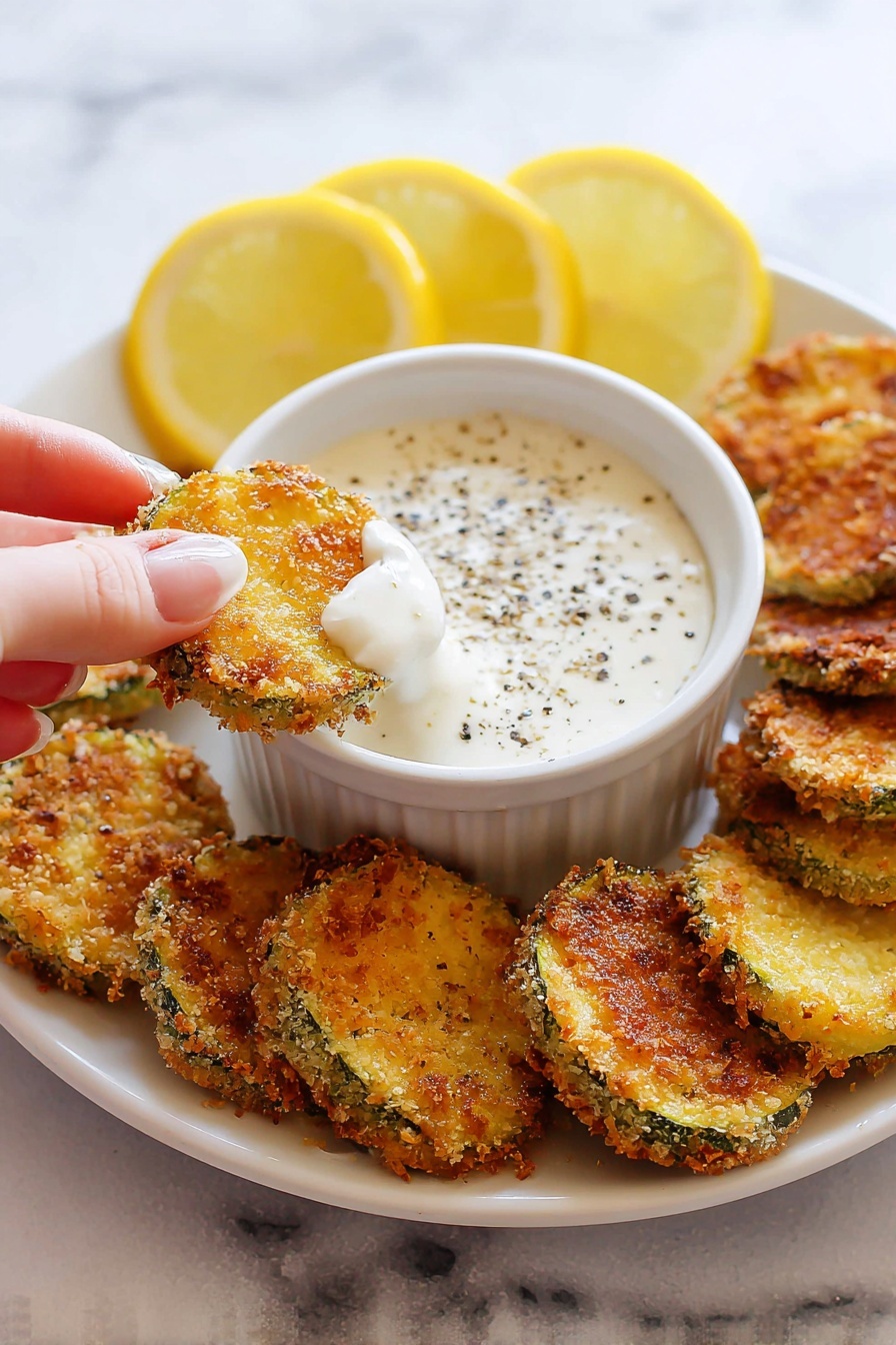 The image shows four steps of making fried zucchini slices arranged in a 2x2 grid on a white marbled surface. The first part shows a row of green zucchini slices with light green centers next to a white knife with a black handle. The second has three white bowls with different coatings: the first bowl contains flour, the second has beaten yellow egg mix with a woman's hand holding a spoon, and the third is filled with light brown breadcrumbs. A zucchini slice is dipped in each coating. The third part shows nine zucchini slices coated with breadcrumbs frying in bubbling hot oil inside a dark pan. The fourth part shows the same pan with the zucchini slices now golden brown and crispy on top. Photo taken with an iphone --ar 2:3 --v 7