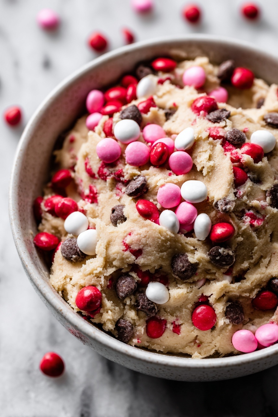 A slice of light golden brown cookie bar with a slightly cracked, soft texture is held by a woman's hand using a metal spatula. The cookie bar is topped with colorful candy-coated chocolate pieces in red, white, and pink scattered unevenly across the surface. The edges of the cookie bar appear crispy, while the inside looks chewy with visible chocolate chips. In the background, more cookie bars topped with the same candies are on a dark pan, all placed on a white marbled surface that enhances the warm tones of the cookie bars. A few candy pieces are scattered on the surface below the slice. photo taken with an iphone --ar 2:3 --v 7