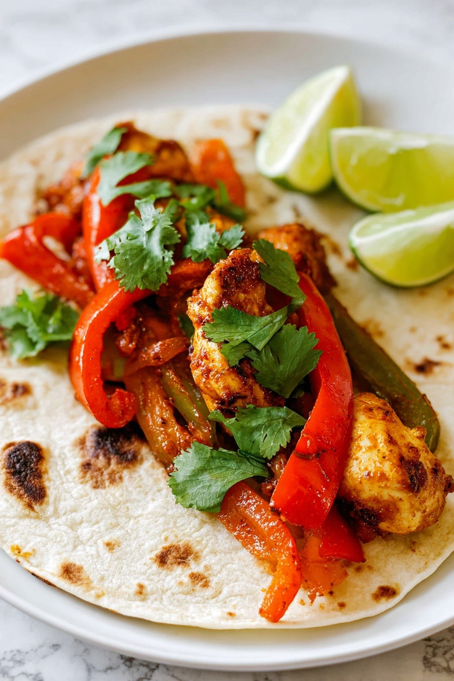 A white rectangular tray holds six layers of ingredients arranged side by side. On the far left are bright yellow bell pepper slices, next to them are thin white onion slices sprinkled lightly with seasoning. Moving right, there are raw chicken strips with a reddish-brown spice powder sprinkled on top. Below the yellow peppers, there are red bell pepper slices. To the right of the red peppers, green bell pepper slices are also sprinkled with seasoning. A woman's hand is pouring more of the reddish-brown spice from a small wooden bowl over the ingredients. The tray sits on a white marbled surface. Photo taken with an iphone --ar 2:3 --v 7